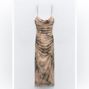 Zara Print Dress with Tulle - sand